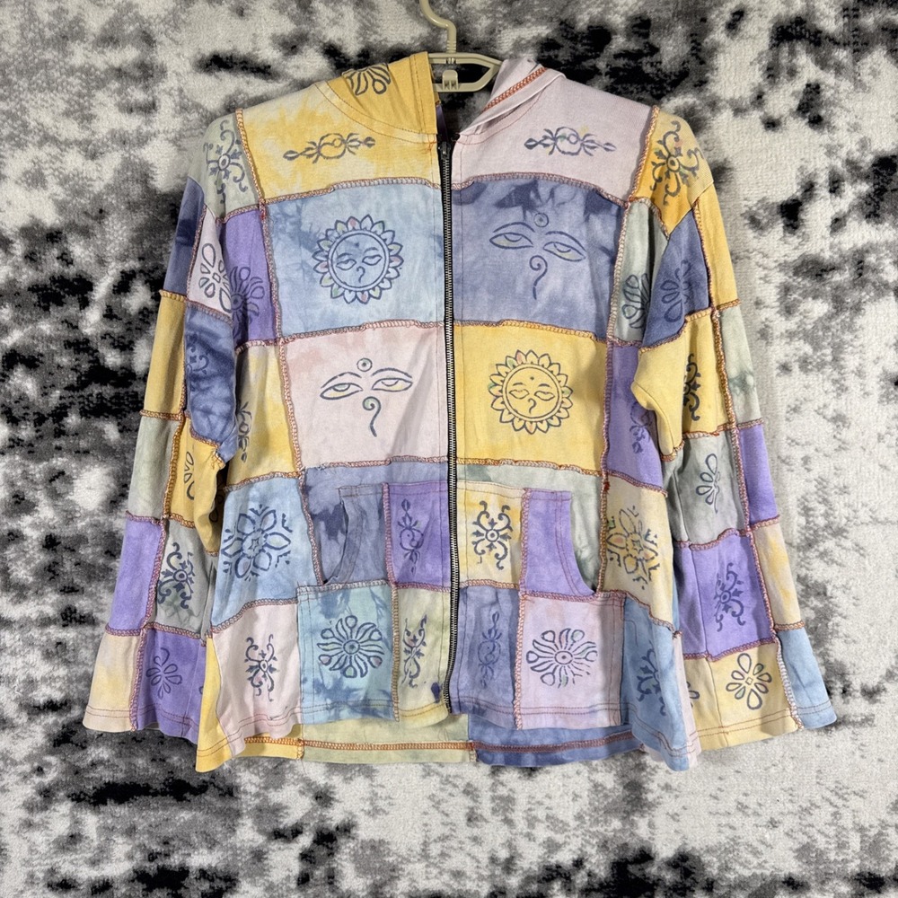 Rising International Hoodie Womens Size Large Cottagecore Hippie Boho Patchwork